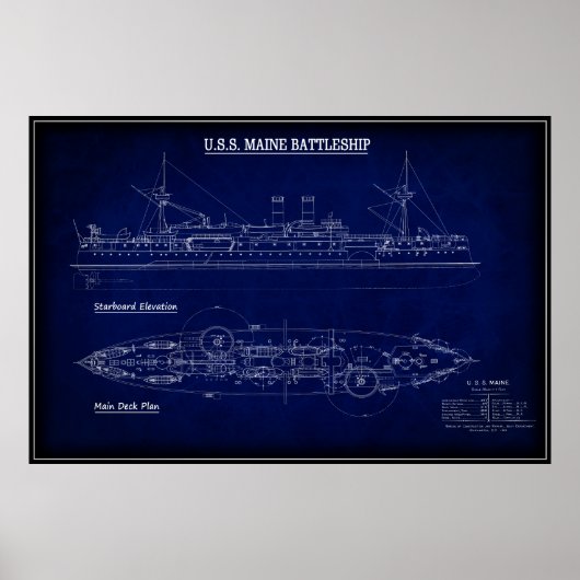 Dampfschiff USS MAINE Blueprint 1894 Poster (Vorne)