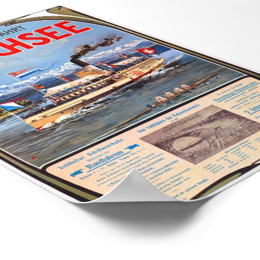 Dampfschiffahrt Zürichsee Vintage Poster 1900 (Ecke)