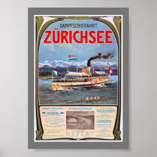 Dampfschiffahrt Zürichsee Vintage Poster 1900