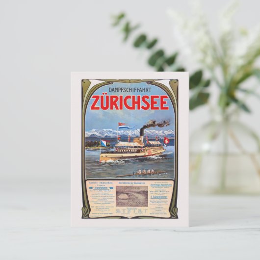 Dampfschiffahrt Zürichsee Vintage Poster 1900 Postkarte (Stehend Vorderseite)