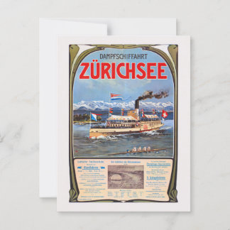 Dampfschiffahrt Zürichsee Vintage Poster 1900 Postkarte