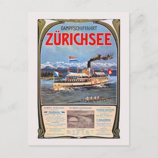 Dampfschiffahrt Zürichsee Vintage Poster 1900 Postkarte (Vorderseite)