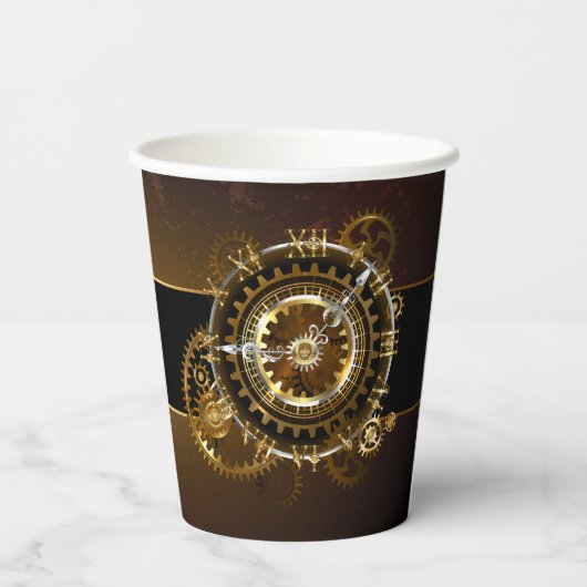 Dampfuhr mit antiken Gängen Pappbecher (Rückseite)