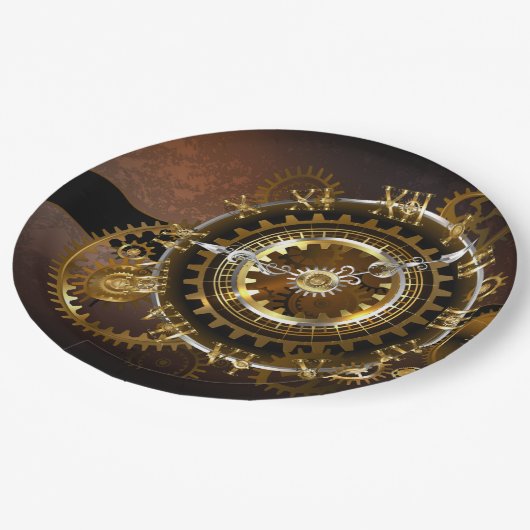 Dampfuhr mit antiken Gängen Pappteller (Schrägansicht)