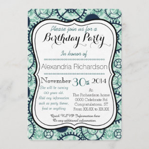 Dampfuhr- und Damast-Geburtstagsparty Einladung