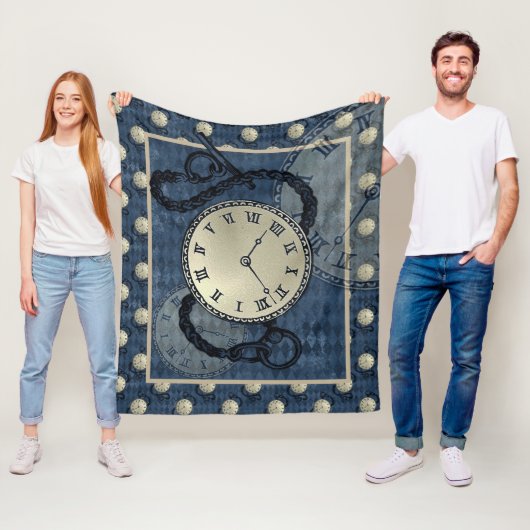 Dampfuhren und Schädel blau Fleecedecke (Beispiel)