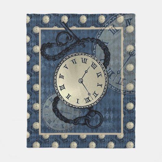 Dampfuhren und Schädel blau Fleecedecke (Vorderseite)