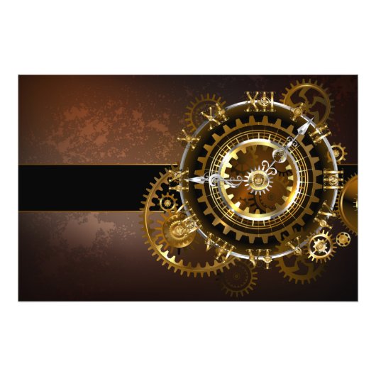 Dampfuhrwerk-Uhr mit antiken Zahnrädern Fotodruck (Vorne)