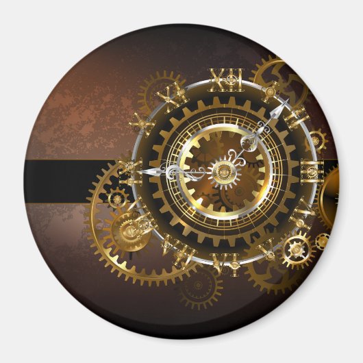 Dampfuhrwerk-Uhr mit antiken Zahnrädern Magnet (Vorne)