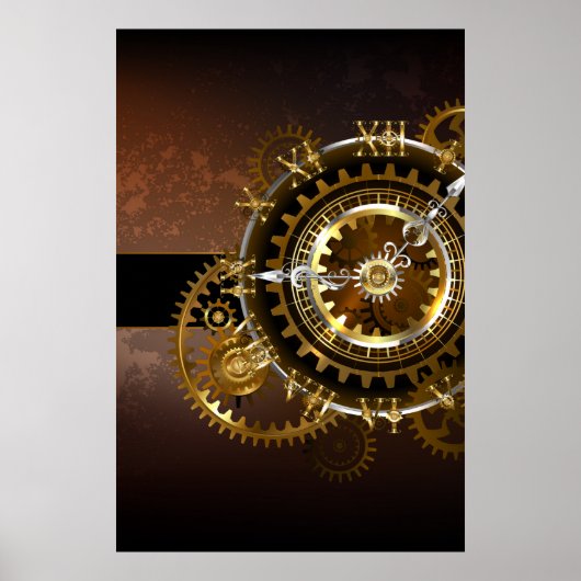 Dampfuhrwerk-Uhr mit antiken Zahnrädern Poster (Vorne)