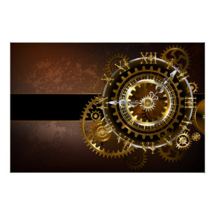 Dampfuhrwerk-Uhr mit antiken Zahnrädern Poster