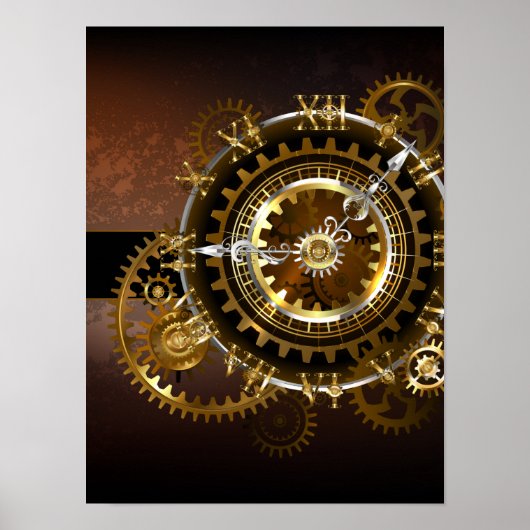Dampfuhrwerk-Uhr mit antiken Zahnrädern Poster (Vorne)