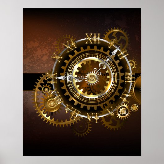 Dampfuhrwerk-Uhr mit antiken Zahnrädern Poster (Vorne)