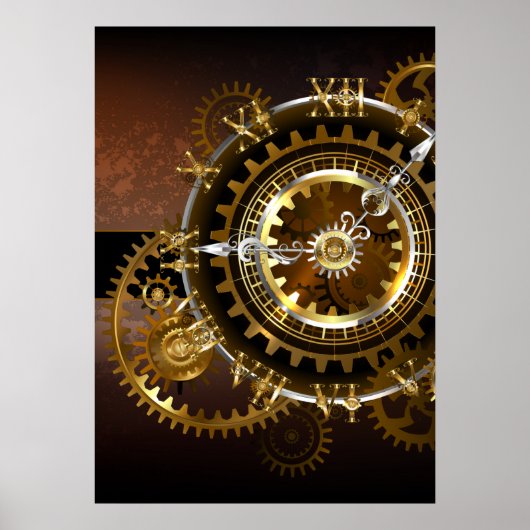 Dampfuhrwerk-Uhr mit antiken Zahnrädern Poster (Vorne)