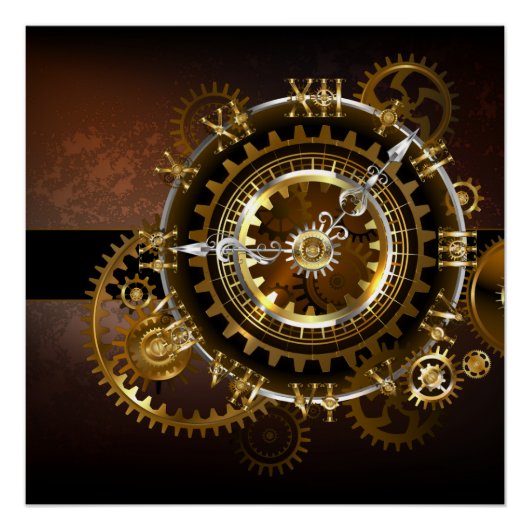 Dampfuhrwerk-Uhr mit antiken Zahnrädern Poster (Vorderseite)