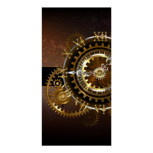Dampfuhrwerk-Uhr mit antiken Zahnrädern Poster (Vorderseite)