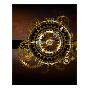 Dampfuhrwerk-Uhr mit antiken Zahnrädern Poster