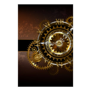 Dampfuhrwerk-Uhr mit antiken Zahnrädern Poster
