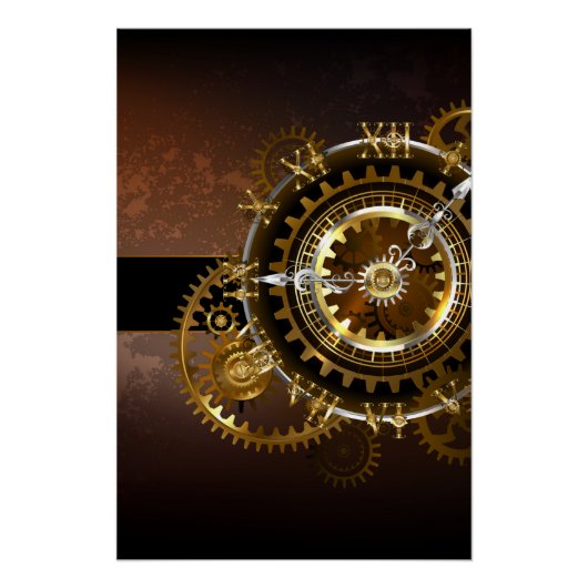 Dampfuhrwerk-Uhr mit antiken Zahnrädern Poster (Vorderseite)