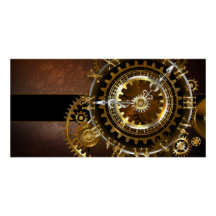 Dampfuhrwerk-Uhr mit antiken Zahnrädern Poster