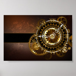Dampfuhrwerk-Uhr mit antiken Zahnrädern Poster