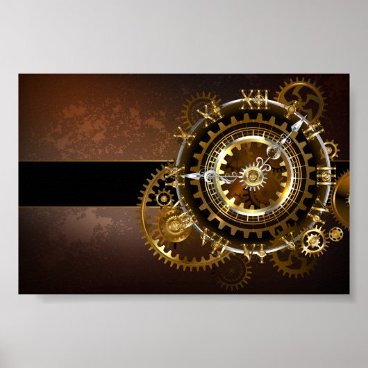 Dampfuhrwerk-Uhr mit antiken Zahnrädern Poster (Vorne)