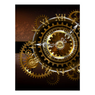 Dampfuhrwerk-Uhr mit antiken Zahnrädern Poster