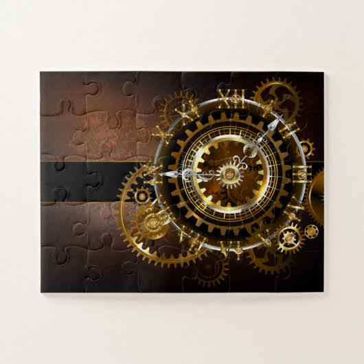 Dampfuhrwerk-Uhr mit antiken Zahnrädern Puzzle (Horizontal)