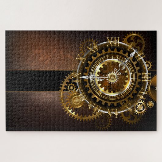 Dampfuhrwerk-Uhr mit antiken Zahnrädern Puzzle (Horizontal)