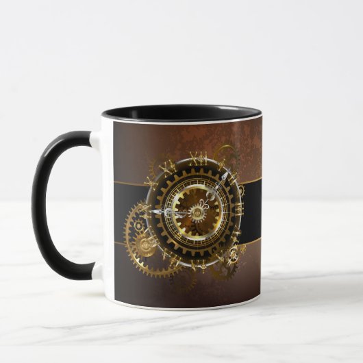 Dampfuhrwerk-Uhr mit antiken Zahnrädern Tasse (Links)