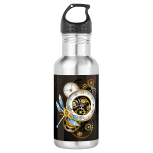 Dampfuhrwerk-Uhr mit mechanischer Libelle Edelstahlflasche