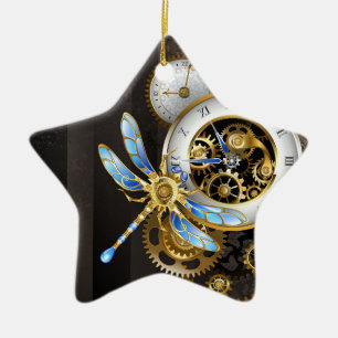 Dampfuhrwerk-Uhr mit mechanischer Libelle Keramik Ornament