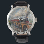 Dampfzug auf einer Brücke - Ölgemälde Armbanduhr<br><div class="desc">Kunstwerk von Brady Arnold</div>