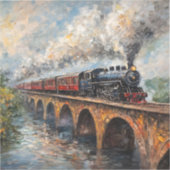 Dampfzug auf einer Brücke - Ölgemälde Aufkleber (Vorderseite)