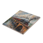 Dampfzug auf einer Brücke - Ölgemälde Fliese (Seite)