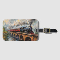 Dampfzug auf einer Brücke - Ölgemälde