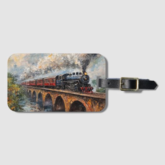 Dampfzug auf einer Brücke - Ölgemälde Gepäckanhänger (Vorderseite (Horizontal))
