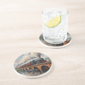 Dampfzug auf einer Brücke - Ölgemälde Getränkeuntersetzer (Seite)