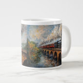 Dampfzug auf einer Brücke - Ölgemälde Jumbo-Tasse (Vorderseite Rechts)