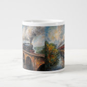 Dampfzug auf einer Brücke - Ölgemälde Jumbo-Tasse (Vorderseite)
