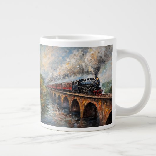 Dampfzug auf einer Brücke - Ölgemälde Jumbo-Tasse (Rechts)