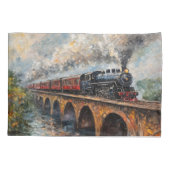 Dampfzug auf einer Brücke - Ölgemälde Kissenbezug (Rückseite)