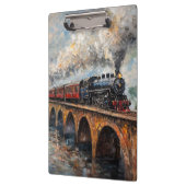 Dampfzug auf einer Brücke - Ölgemälde Klemmbrett (Links)