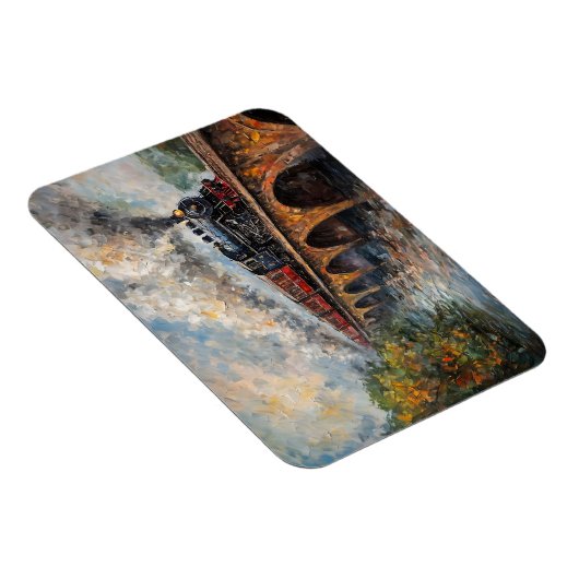 Dampfzug auf einer Brücke - Ölgemälde Magnet (Rechte Seite)