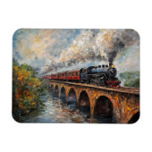 Dampfzug auf einer Brücke - Ölgemälde Magnet (Horizontal)