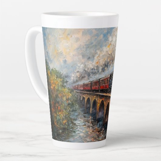 Dampfzug auf einer Brücke - Ölgemälde Milchtasse (Linke Ecke)