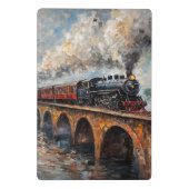 Dampfzug auf einer Brücke - Ölgemälde Mini Klemmbrett (Rückseite)