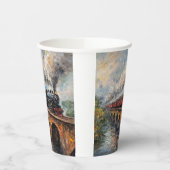 Dampfzug auf einer Brücke - Ölgemälde Pappbecher (Links)