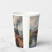 Dampfzug auf einer Brücke - Ölgemälde Pappbecher (Rechts)