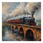 Dampfzug auf einer Brücke - Ölgemälde Poster (Vorderseite)